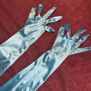 Silk elbow length blue gloves